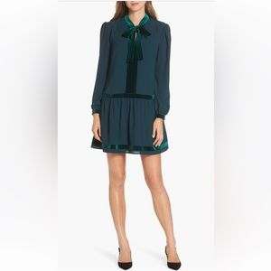1901 Velvet Trim Tie Neck Dress
